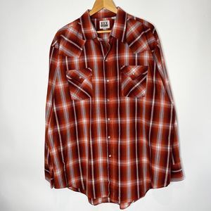 Ely Cattleman Plaid Pearl Snap Shirt Long Sleeve Metallic Gold Western Men's XXL
